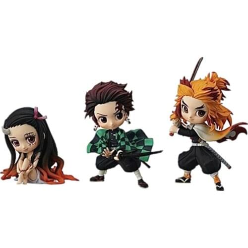 Demon Slayer Tanjirou Rengoku Kyoujurou Nezuko Q Ver PVC Action Figures Toys Anime Kimetsu no Yaiba PVC Figurine Toy 3pcs/set