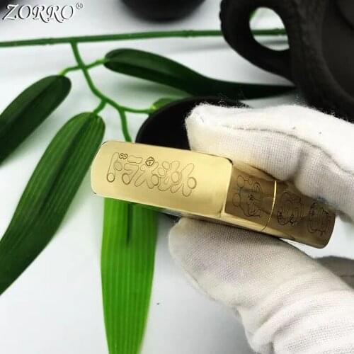 Zorro Kerosene Lighter Brass Shell Carving Cartoon Pattern Cigarette Accessories Business Gift With Package Box