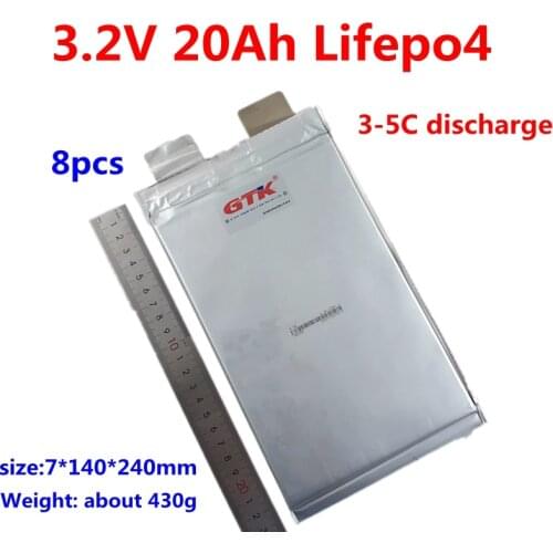 GTK 8pcs rechargeable LiFepo4 battery pouch 3.2V 20Ah for 24V bttery pack DIY golf cart solar system 70140240