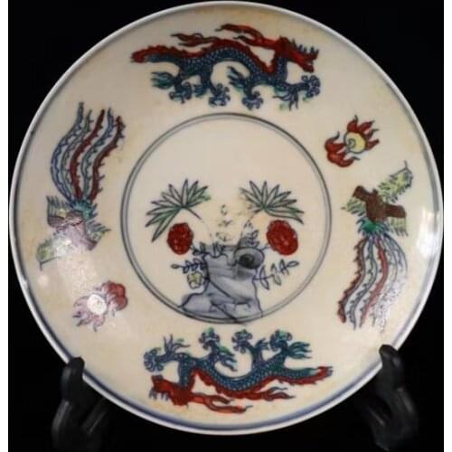 Collection Chinese hand-painted chenghua doucai dragon and phoenix plate / chicken plate