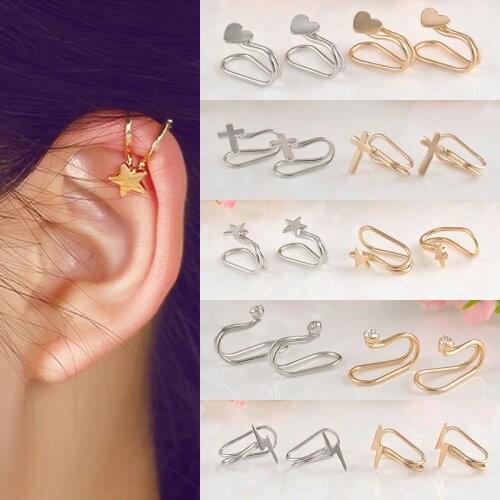 Sale 1 PC Silvery Gloden Women Ear Clips Piercing Cartilage Girl Unisex Clip Earrings Gift