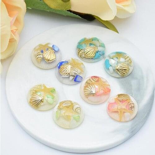 6pcs 20mm Natural Stone Inlay Round Resin Cabochons Shell Shape Cobochon Space DIY Jewelry Accessories
