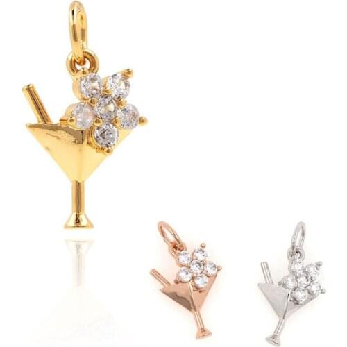 CZ Cocktail Wine Glass Pendant, Personalized Necklace For Men And Women, Trendy And Fashionable Hand Jewelry 17x9.3x3.7mm