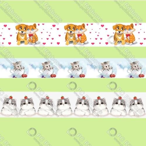 Custom 9-75mm cartoon cat printed grosgrain ribbon/16mm printed elastic foe ribbons DIY hair bows Sewing webbing 50 yards