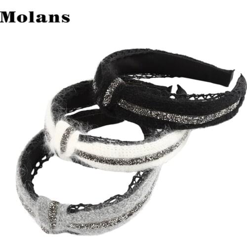 MOLANS New Autumn And Winter Artificial Wool Hair Hoop Lace Knotted Headband Women Fashion shiny Hair Band Hair Accessories 2020