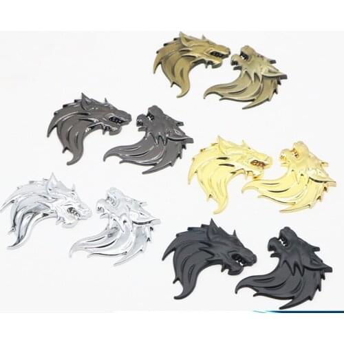 2X 3D Metal Wolf Head Beast Stickers Badge Emblem For Peugeot Ford Nissan Mini Renault Dacia Dodge Kia Seat Jeep Accessories
