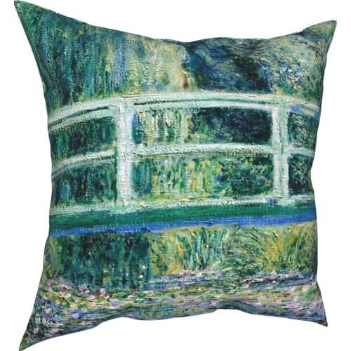 Water Lilies And Japanese Bridge Pillowcover Home Decorative Monet Art Painting Cushions Throw Pillow for Car Polyester Casual