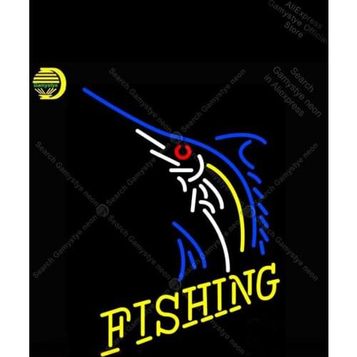 Saury Fishing Neon Sign Glass Tube Handmade neon light Sign Food Shop Display Outdoor Neon Sign Neon Window Lights Bright Color
