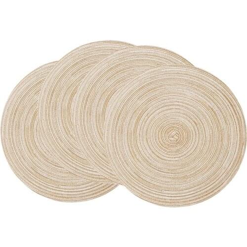 New Round Braided Placemats Washable Kitchen Table Placemats for Home Wedding Party 36cm (Coffee Color, 4pcs)