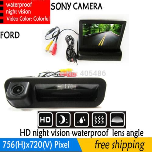 Parking Video 4.3 " Foldable Tft Lcd Color car camera monitor in RearView Camera trunk handl HD SONY For Ford Focus Mondeo Kuga