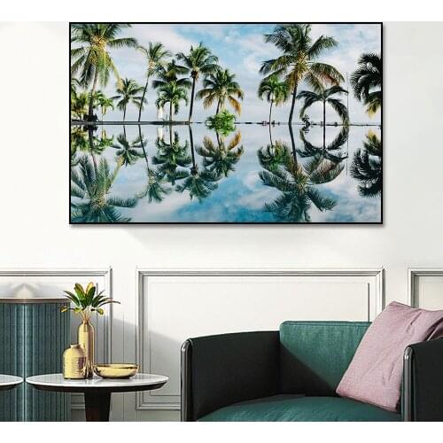 African Coconut Tree Seascape Posters and Prints Wall Art Canvas Painting Maple Forest Pictures for Living Room Home Decoration