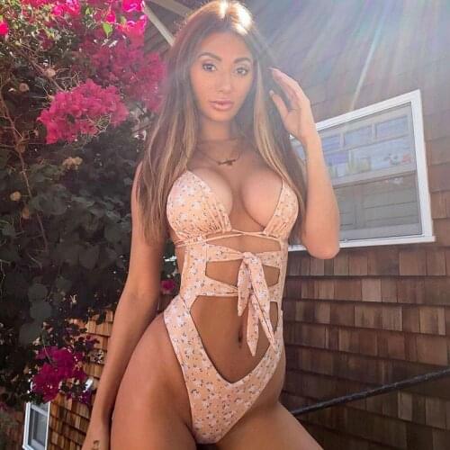 Sexy Black Bikini One Piece Swimsuit 2021 New Bandage Floral Swimwear Backless Bodysuit Bathing Suit High Waist Monokini