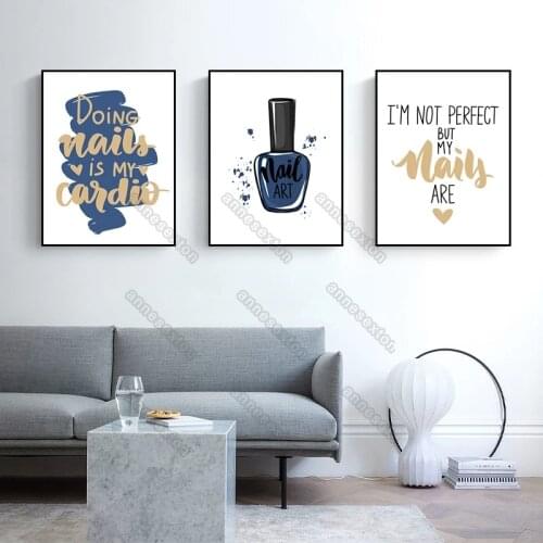 Modern Fashion Style Canvas Painting Poster and Print Blue Nail Polish Quota Doing Nails Is My Cardio for Home Rooms Wall Decora
