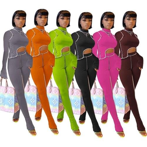 Striped Patchwork Tracksuit Set For Women Long Flare Sleeve Crop Top Leggings Sports Suit Gym Fitness Jogging Slim Sportswear