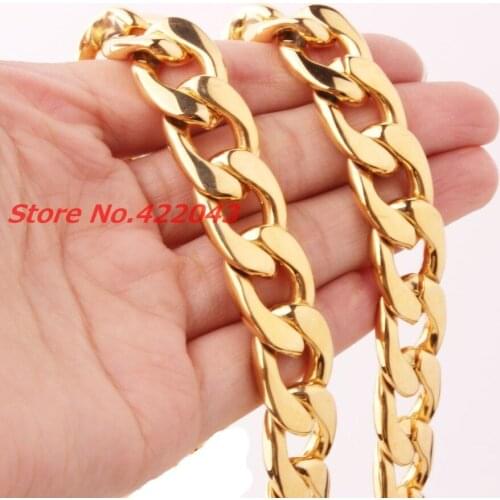 Top Design 7-40" 15/19mm wide Gold color 316L stainless steel cuban link chain Necklaces women&men jewelry