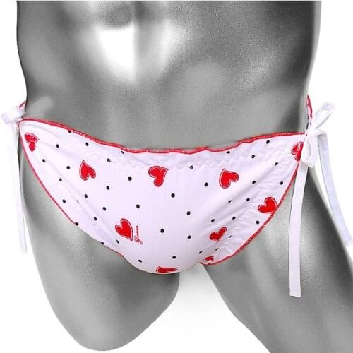 Sissy Panties Adjustable Waist With Heart Printed Dot Sexy Lingerie Men Briefs Underwear Cute Ruffles Underpants