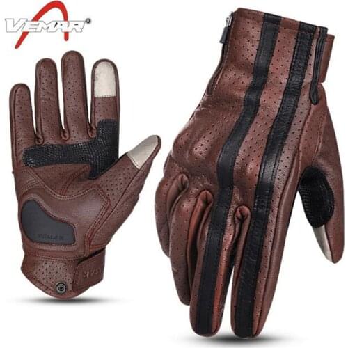 VEMAR Vintage Leather Motorcycle Racing Glove Guantes Moto Luvas Full Finger Motocross MTB Biker Gloves Touchscreen Knight Glove