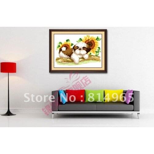 Embroidery Package 4 Pieces (1 lot=4 pieces) Free shipping Top Classical Sunflower Dog Cross Stitch 5-15Business Days