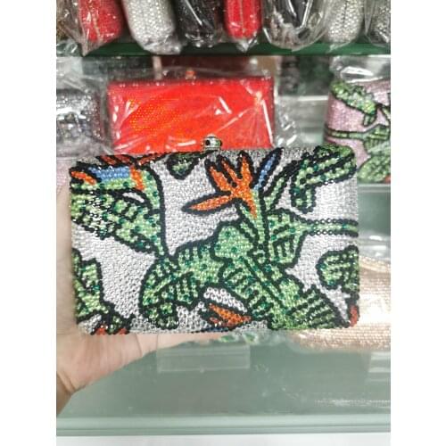 High Quality Leaves Pattern Diamond Womans Clutches Bags Rhinestone Crystal Lady Female Party Wedding Birthday Evening Handbags