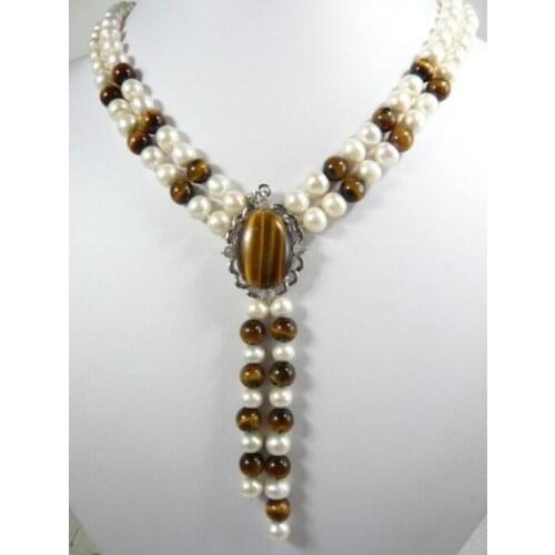 Jewelry Pearl Necklace new arrive noble design jewelry white pearl + tiger eye jade necklace Free Shipping