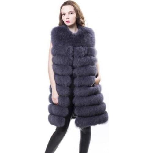 Suede coat quality fox fur vest horizontal stripes long paragraph female luxury full fur vest long section