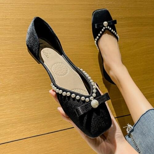 Termainoov Women Flats Butterfly Knot Square Toe Comfort Ballet Shoes Casual Stain Women New Summer Shoe Walking Big Size 43