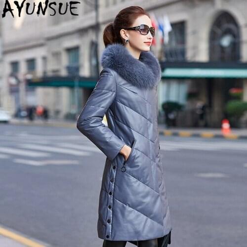 AYUNSUE Real Sheepskin Coat Female Fox Fur Collar Down Jackets 2020 Winter Jacket Women Genuine Leather Jacket Chaqueta Mujer MY