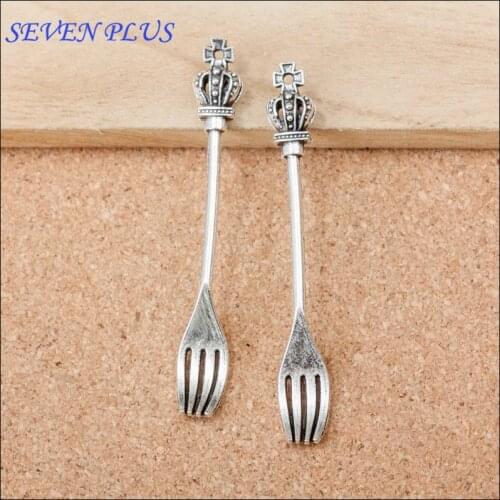 High Quality 10 Pieces/Lot 8mm*60mm Anique Silver Plated Jewelry Making Charms Tableware Forks Charm