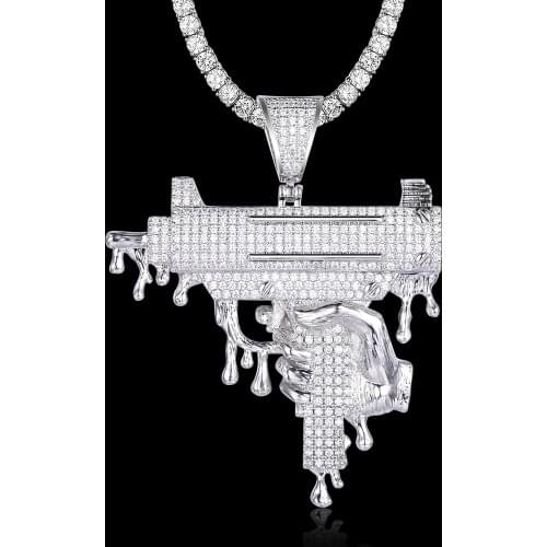 100% Micro Zircon Hip Hop Big Submachine Gun Pendant Necklace For Men Jewelry Party Zircon Tennis Chain Wholesale Factory Prices