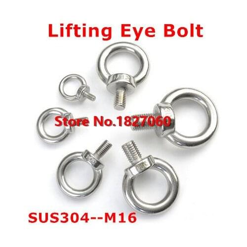 2pcs M16 Lifting Eye Bolts SUS304 Stainless steel Round Rings Hook Bolt Screw Male Thread DIN580