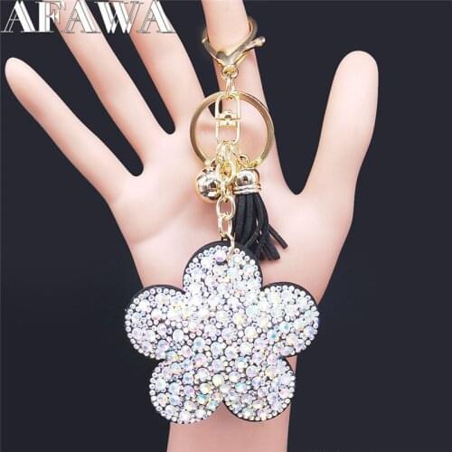 2021 Fashion Flower Crystal Bag Pendant Key for Women White Gold Color Tassel Bag Key Chain Jewelry llavero mujer K2513S01