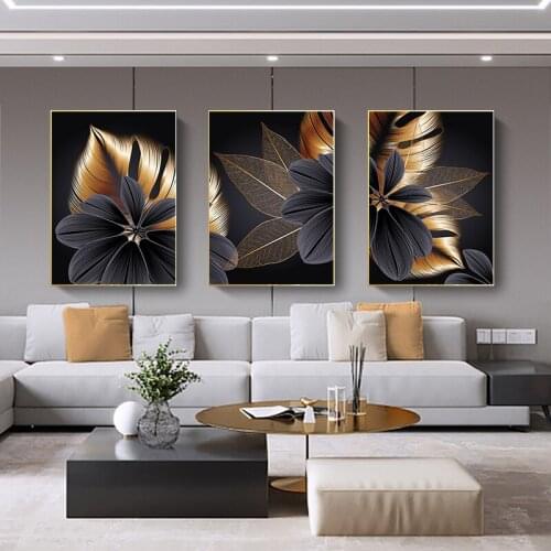 Abstract Golden Plant Leaves Picture Wall Poster Modern Style Canvas Print Painting Art Aisle Living Room Unique Decor