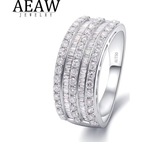AEAW 1.00ct Real Natural Diamond Wedding Band for Couple Si Diamond Ring Solid 18k White Gold Fine Ring Certificated