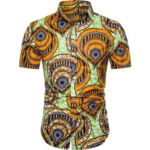 Africa Dashiki Shirts Men Casual Summer Short Sleeve Mens Aloha Shirt Beach Brand Hawaiian Camisas Print Ethnic Style Camisa