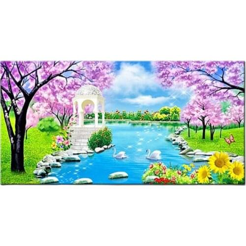 5D Diy Diamond Painting Spring Lake Swan Mosaic diamond Embroidery Cross Stitch Full Square Round Drill Wall Sticker ,A927
