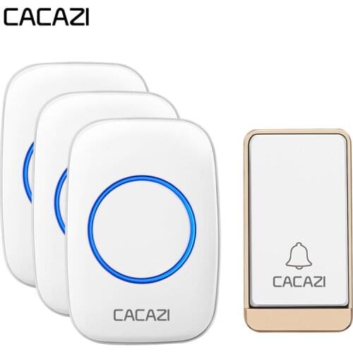 CACAZI Self-powered Wireless Doorbell Waterproof No battery 1 Button EU Plug 3 Receiver 200M Remote LED light Cordless DoorBell