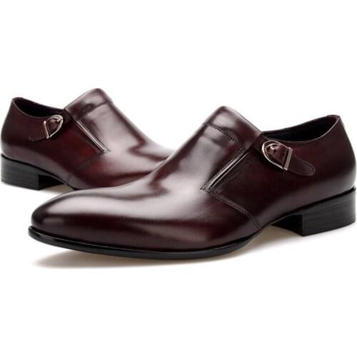 Brand 100% Real Leather Shoes Men England Style Double Monk Buckle Straps Wedding Brogues Sapato Retro Platform Shoes Plus Size