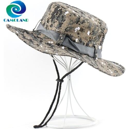 CAMOLAND Military Army Boonie Hats For Unisex Summer UV Protection Sun Hat Male Camouflage Bucket Hat Fishing Hiking Caps