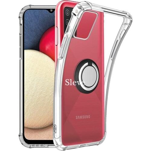 Case for Galaxy A02S SM-A025F Shockproof Soft Finger Ring Holder Airbag Cover for Samsung Galaxy M02S SM-M025F