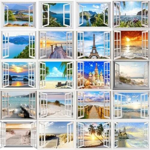 CHENISTORY Oil Painting Scenery Outside Window Drawing On Canvas Handpainted Art Diy Paint Coloring By Number Kits Home Gift