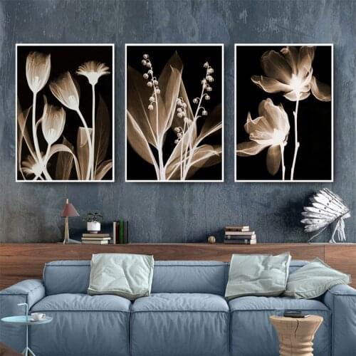 Black White Flower Home Decor Flowers Painting Tulip Posters and Prints Abstract Wall Art Wall Pictures for Living Room