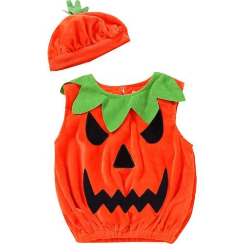 Baby Kid Pumpkin Print Sleeveless Romper Jumpsuits Tops Hats Baby Clothes 2pcs Cosplay Halloween Costumes Dziewczyna Zestawy L4