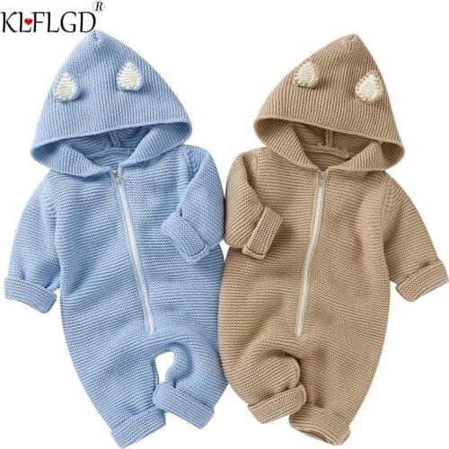 Baby cartoon cute Siamese catsuit 2021 new solid color hooded zipper long sleeve Siamese catsuit baby clothes