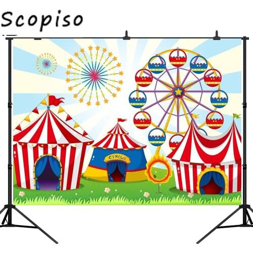 Scopiso Circus Tent Birthday Party Background Carnival Backdrop Decor Amusement Park Photography Backdrops Photo Studio Prop