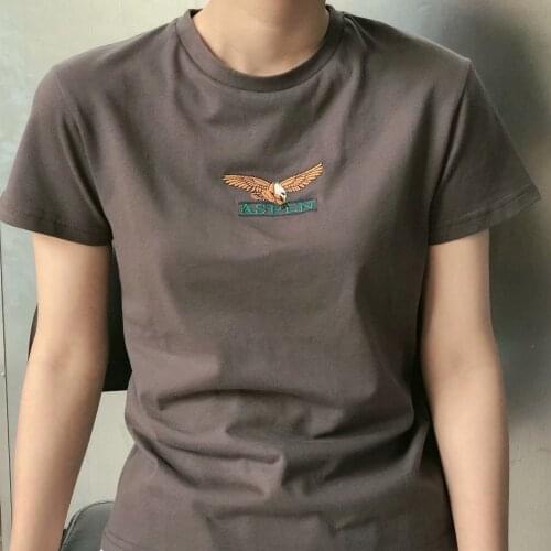 American Eagle Letter Embroidery T Shirts High Quality Cotton Short Sleeve Tops Vintage Streetwear Fashion Woman Tshirts Summer