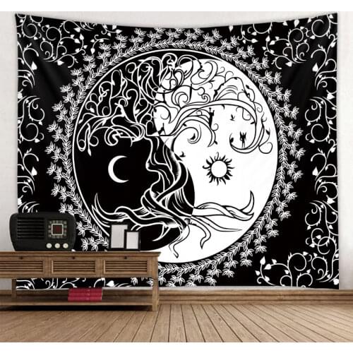 Cute psychedelic face tapestry character starry sky psychedelic wall hanging hippie bohemian mandala art wall decoration