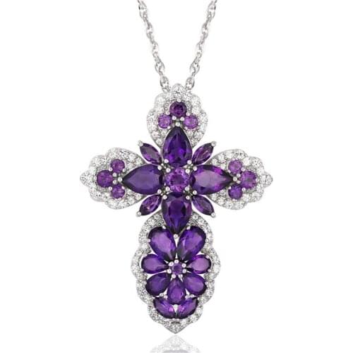 GZ ZONGFA Natural Amethyst Gemstone Ladies Fashion Jewelry Custom Sterling Silver Cross Necklace