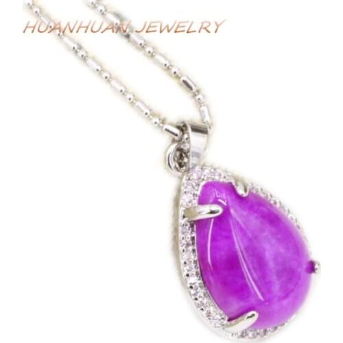 Water Drop Pendant 16x25mm Chain Red Natural Jades Stone Pendants Necklace Silver-Color Stainles Steel Zircon Women Jewels B3331