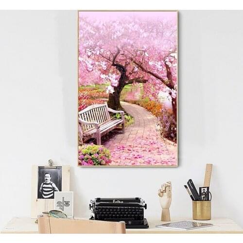 Old Street Home Diamond Painting Full Square,round pink tree Diamond Embroidery Rhinestones Pictures Diamond Mosaic Moon Wolf