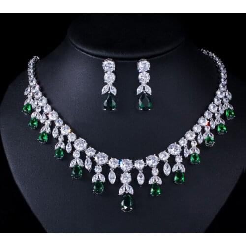 Classic Silver 925 Anniversary Cocktail party jewelry Necklace/Earrings for women Brand Emerald Sapphire Jewelry Sets